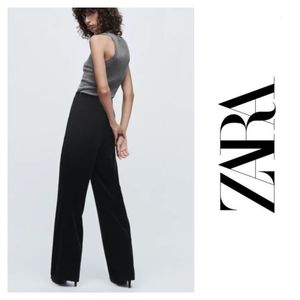 ZARA Black Velvet Flared Trouser Pant Size Small NEW NWT